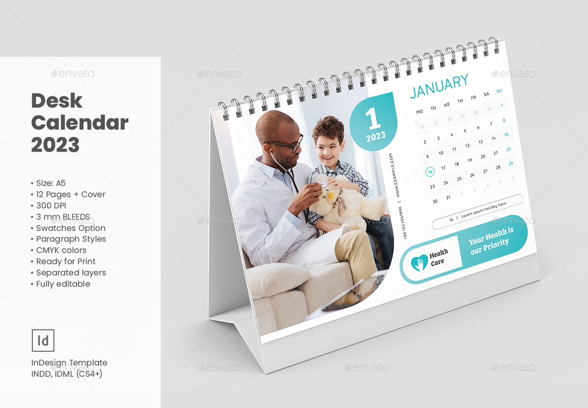 Desk Calendar 2023. Healthcare, Print Templates GraphicRiver